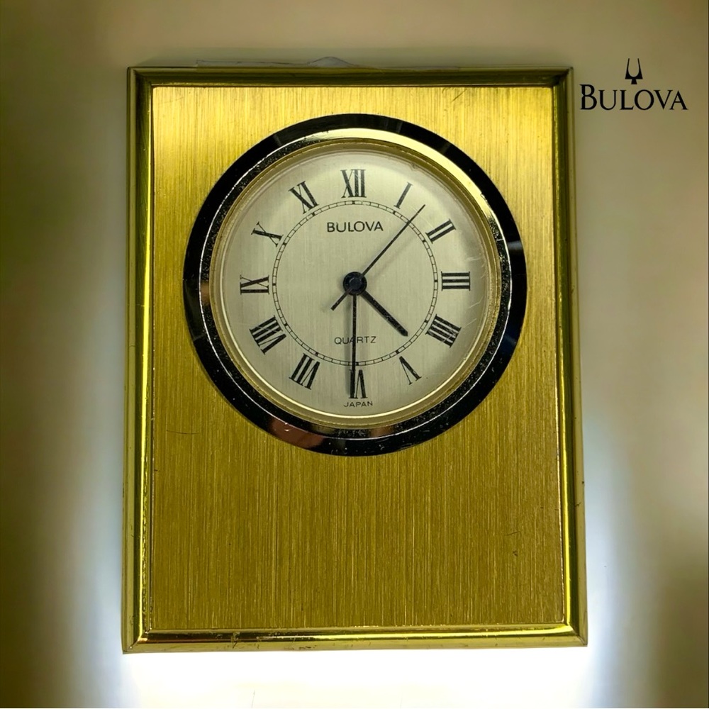 VINTAGE BULOVA QUARTZ Desk Clock Solid Brass